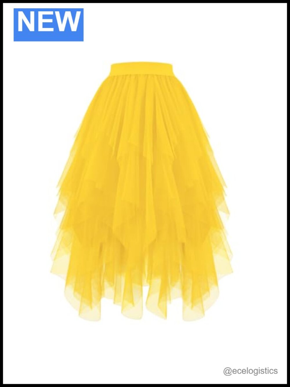 High Low Tulle Midi Skirt Women Layered A-Line Elastic Waist Party Tutu
